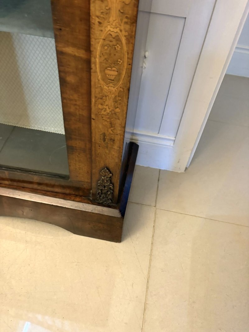 Antique Victorian Quality Figured Burr Walnut & Marquetry Inlaid Display Cabinet